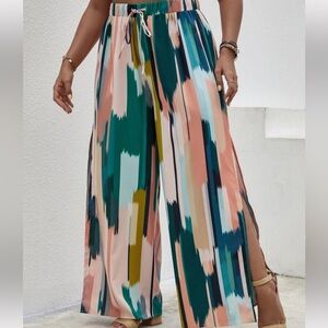 NWT SHEIN Plus Allover Print Split Wide Leg Pants Size 4X